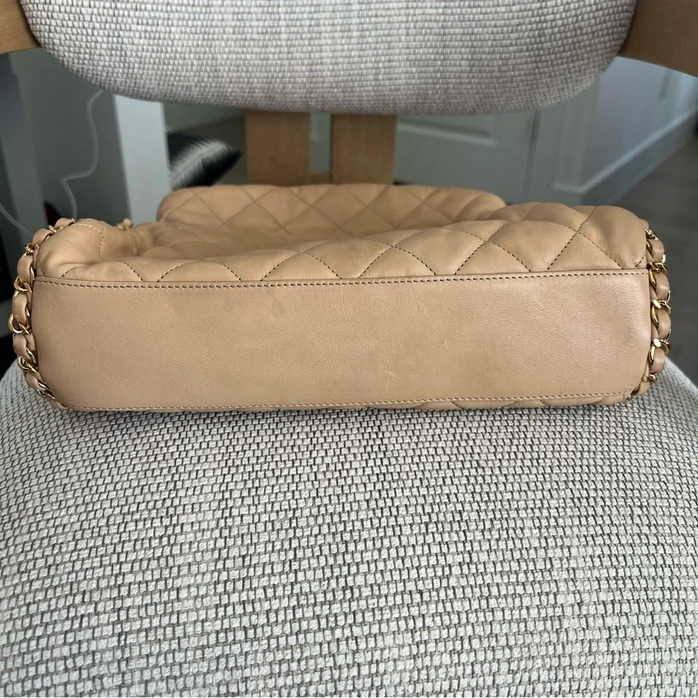 CHANEL Chain Me Hobo Quilted Leather Large in Beige Tan